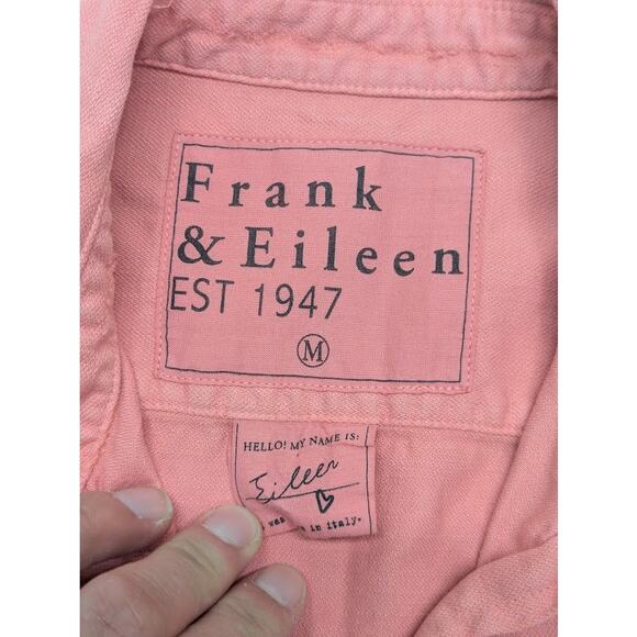 Frank & Eileen Eileen Distressed Relaxed Button Up Shirt Salmon Rose Women Med - Picture 3 of 8